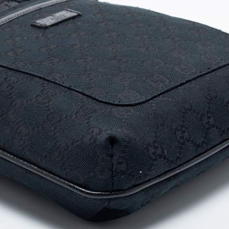 Pre Owned Gucci Black GG  Canvas And Leather Flat Messenger Bag
