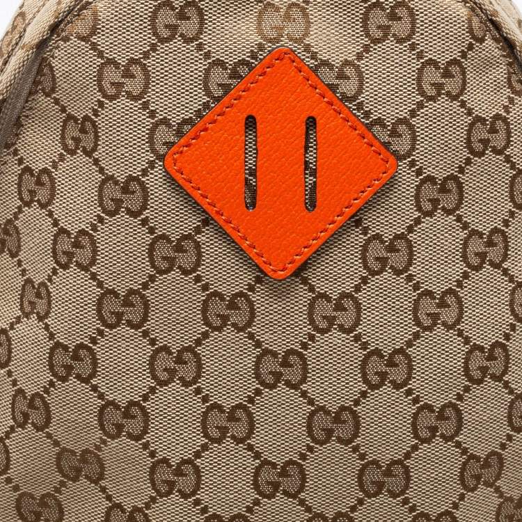 Pre Owned Gucci X The North Face Beige/Orange GG Canvas And Leather Backpack