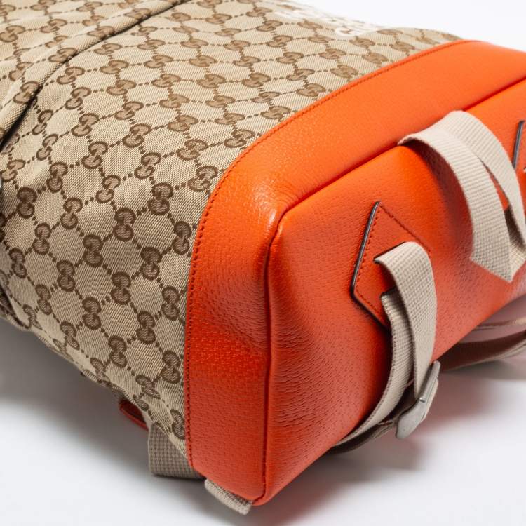 Pre Owned Gucci X The North Face Beige/Orange GG Canvas And Leather Backpack