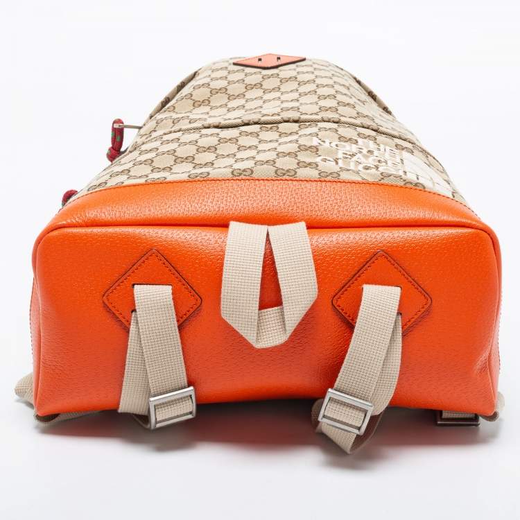 Pre Owned Gucci X The North Face Beige/Orange GG Canvas And Leather Backpack