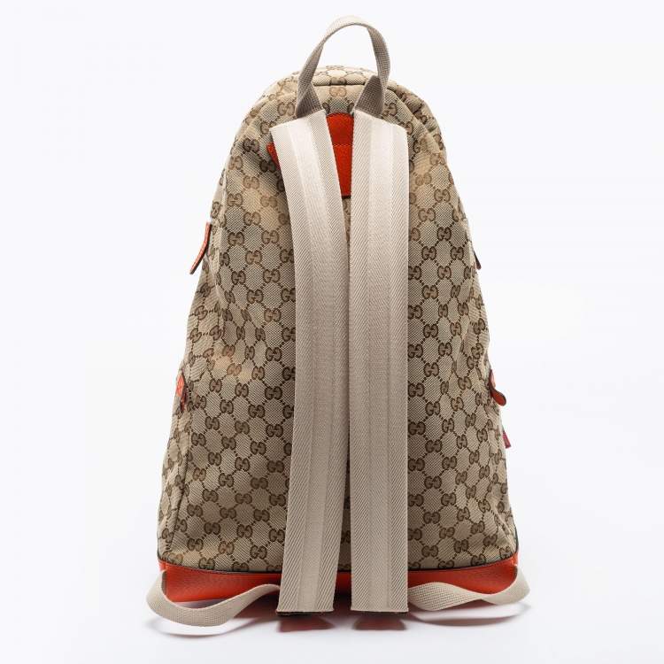 Pre Owned Gucci X The North Face Beige/Orange GG Canvas And Leather Backpack