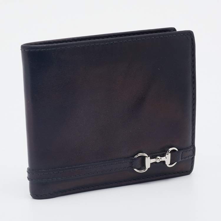 Pre Owned Gucci Black Leather Horsebit Bifold Wallet