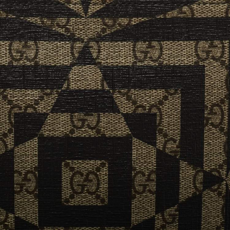 Pre Owned Gucci Beige/Black GG Supreme Canvas Wristlet Pouch
