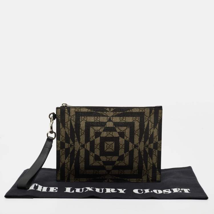 Pre Owned Gucci Beige/Black GG Supreme Canvas Wristlet Pouch
