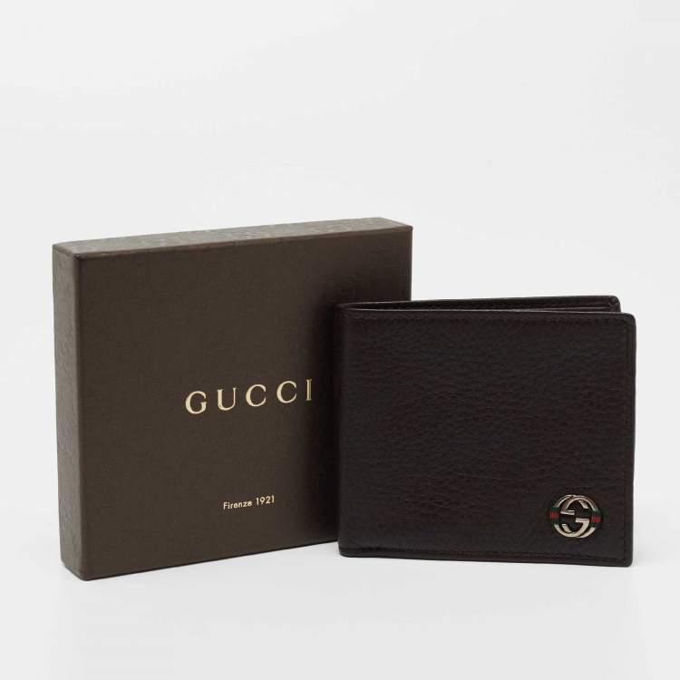 Pre Owned Gucci Brown Leather Web Interlocking G Bifold Wallet