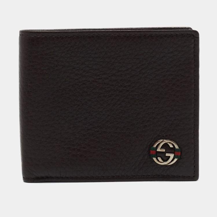 Pre Owned Gucci Brown Leather Web Interlocking G Bifold Wallet
