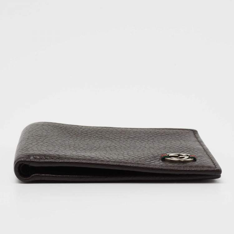 Pre Owned Gucci Brown Leather Web Interlocking G Bifold Wallet
