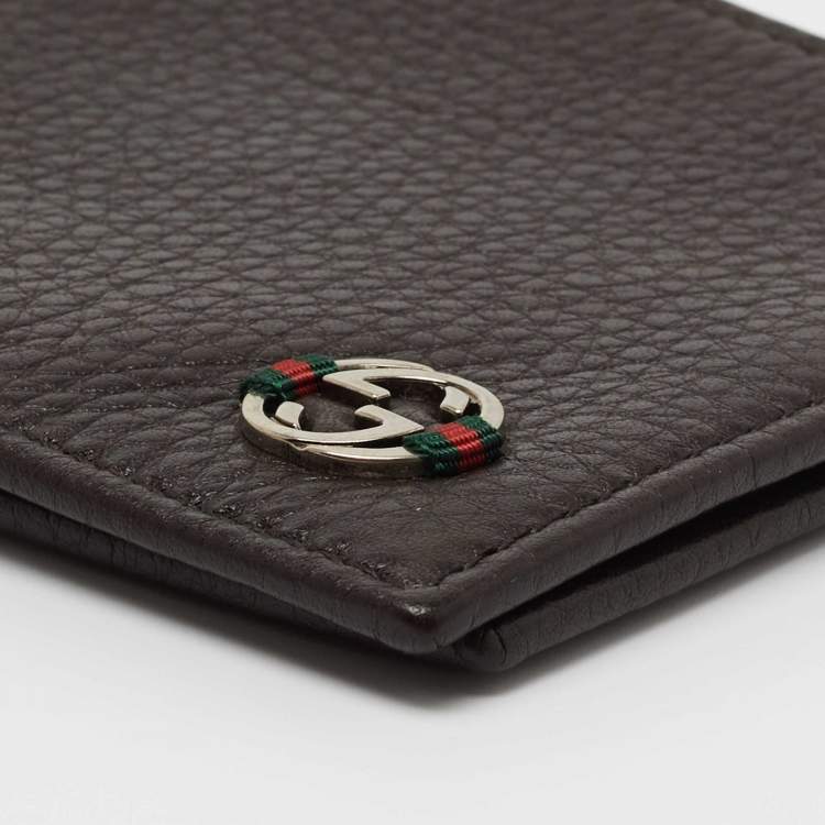 Pre Owned Gucci Brown Leather Web Interlocking G Bifold Wallet