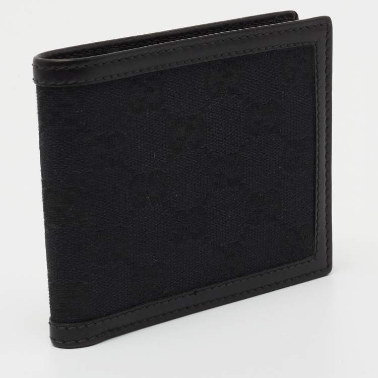 مملوكة مسبقًا Gucci Black GG Canvas and Leather Bifold Wallet