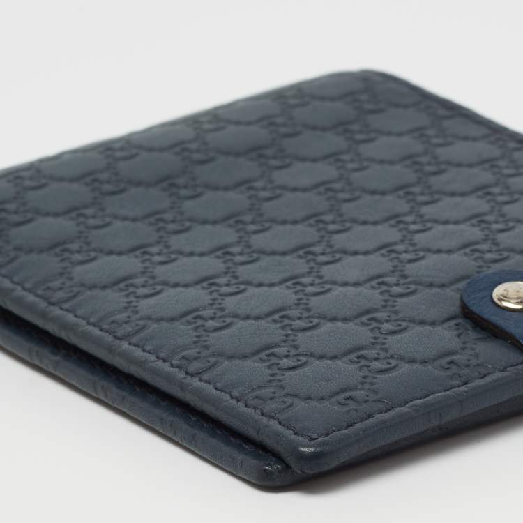 مملوكة مسبقًا Gucci Navy Blue Microguccissima Leather Bifold Wallet