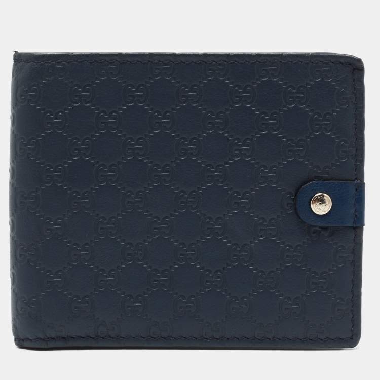 مملوكة مسبقًا Gucci Navy Blue Microguccissima Leather Bifold Wallet