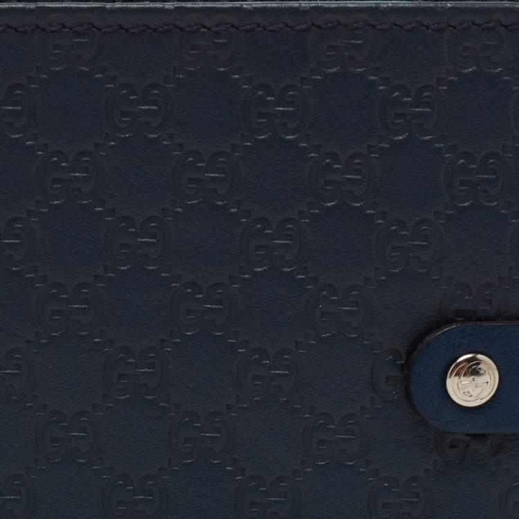 مملوكة مسبقًا Gucci Navy Blue Microguccissima Leather Bifold Wallet