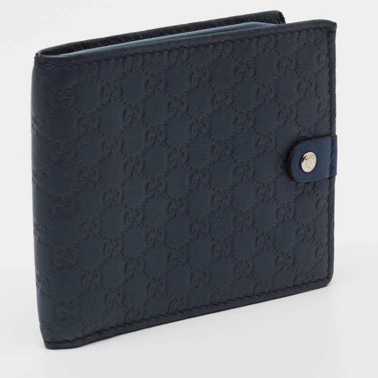 مملوكة مسبقًا Gucci Navy Blue Microguccissima Leather Bifold Wallet