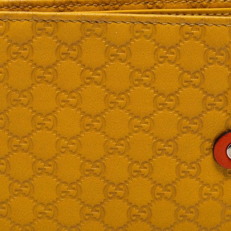 Pre Owned Gucci Yellow Micro Guccissima Leather Bifold Wallet