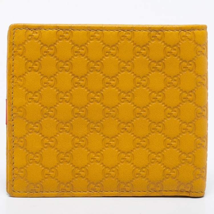 Pre Owned Gucci Yellow Micro Guccissima Leather Bifold Wallet