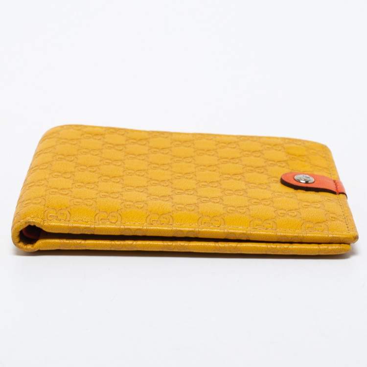 Pre Owned Gucci Yellow Micro Guccissima Leather Bifold Wallet
