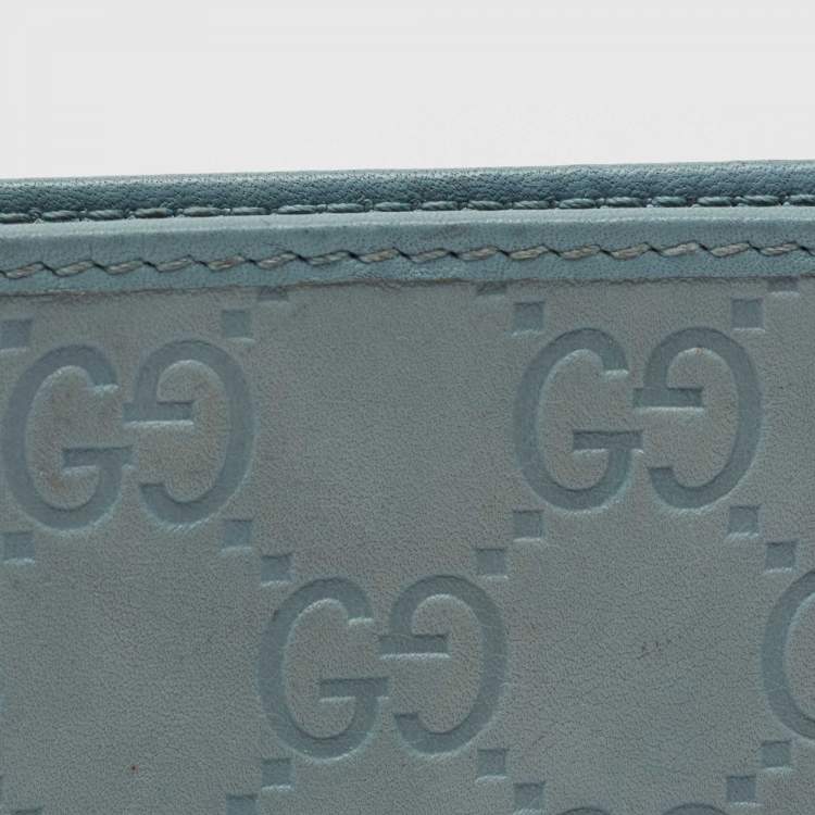 Pre Owned Gucci Blue Guccissima Leather Web Bifold Wallet