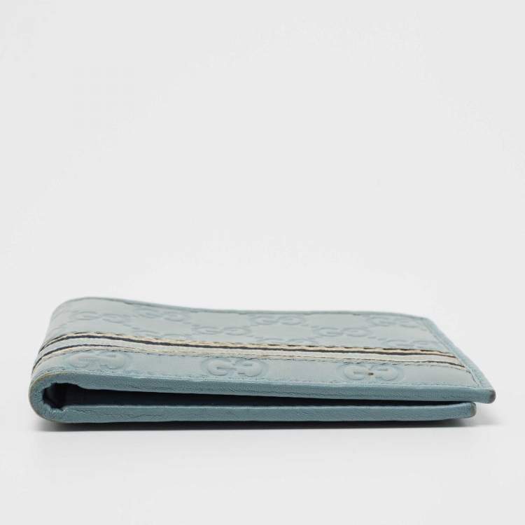 Pre Owned Gucci Blue Guccissima Leather Web Bifold Wallet