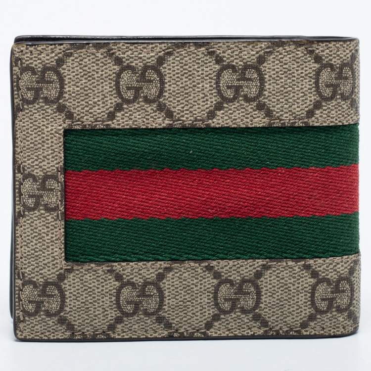 Pre Owned Gucci Beige GG Supreme Canvas Web Bifold Wallet 