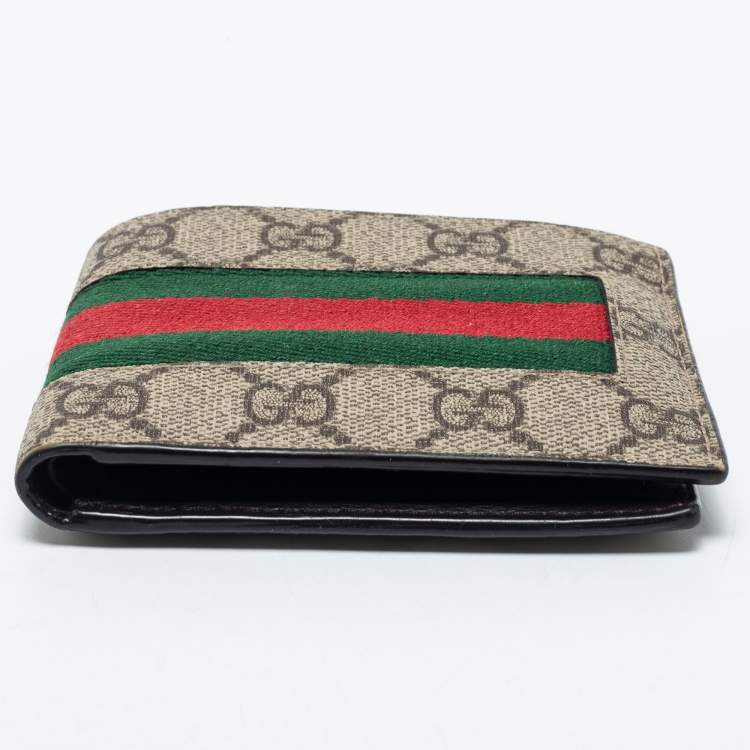 Pre Owned Gucci Beige GG Supreme Canvas Web Bifold Wallet 