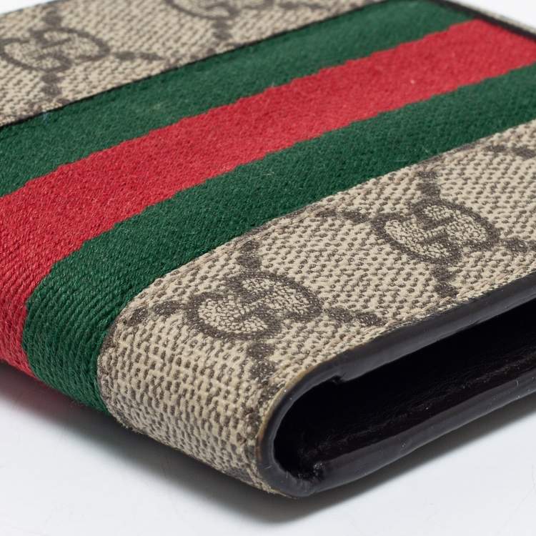 Pre Owned Gucci Beige GG Supreme Canvas Web Bifold Wallet 