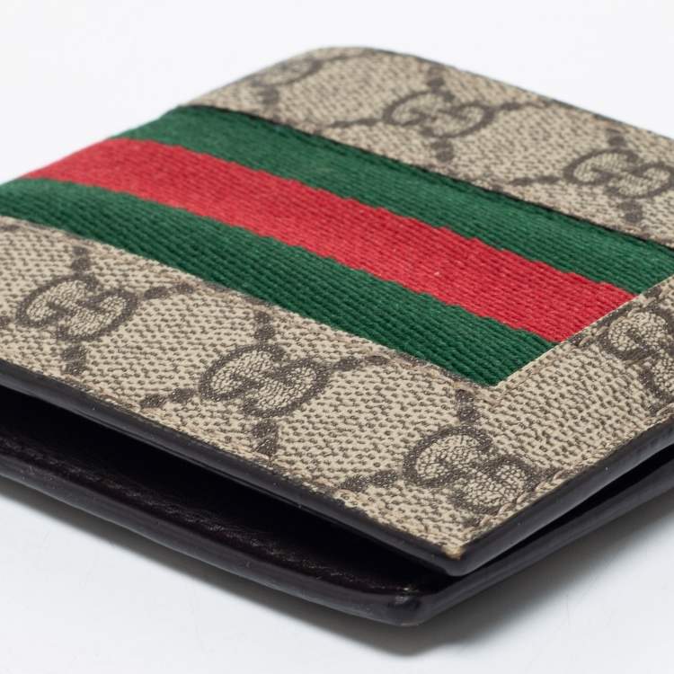 Pre Owned Gucci Beige GG Supreme Canvas Web Bifold Wallet 