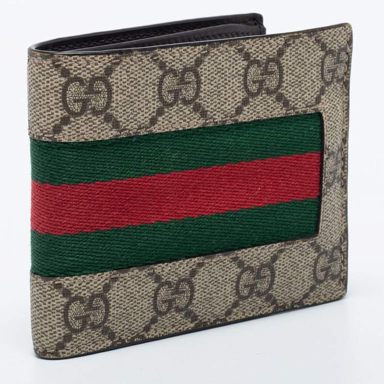 Pre Owned Gucci Beige GG Supreme Canvas Web Bifold Wallet 