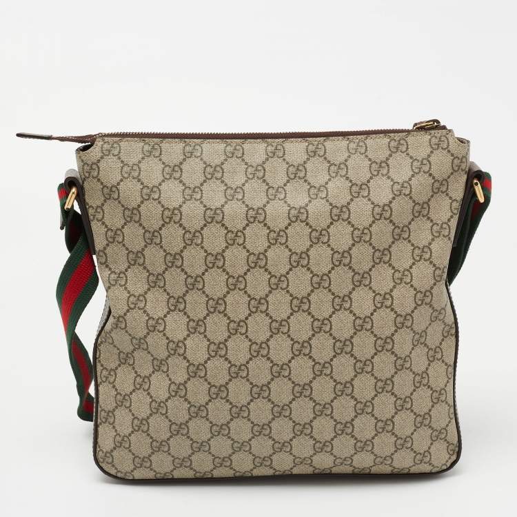 Pre Owned Gucci Beige/Brown Embroidered GG Supreme Canvas Medium Courrier Flat Messenger Bag
