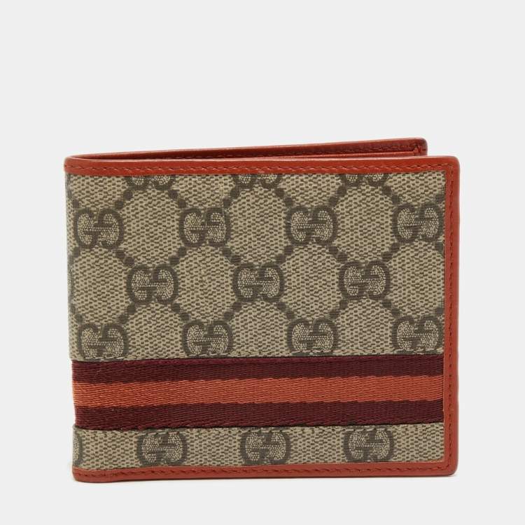 Gucci Beige/Orange GG Supreme Canvas Web Bifold Wallet Gucci