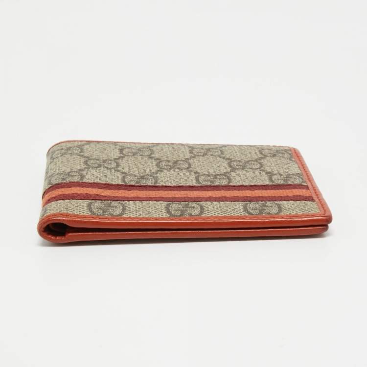 مملوكة مسبقًا Gucci Beige/Orange GG Supreme Canvas Web Bifold Wallet