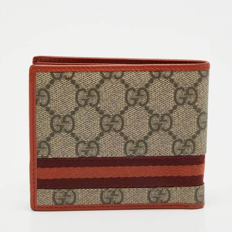 مملوكة مسبقًا Gucci Beige/Orange GG Supreme Canvas Web Bifold Wallet
