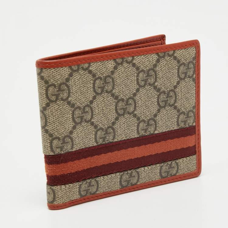 مملوكة مسبقًا Gucci Beige/Orange GG Supreme Canvas Web Bifold Wallet