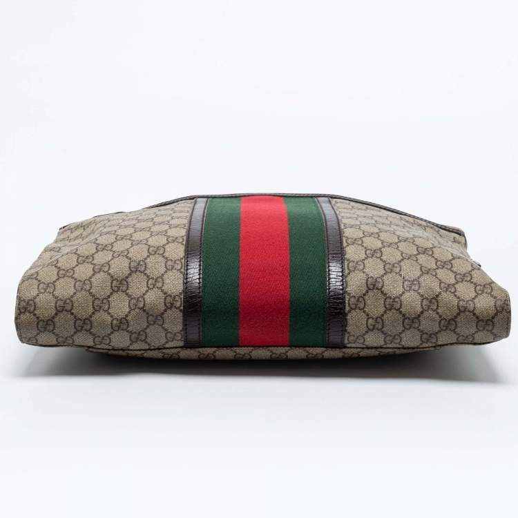 Pre Owned Gucci Brown/Beige GG Supremes Canvas and Leather Web Business Briefcase Bag