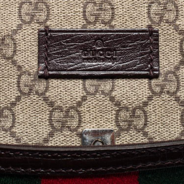 Pre Owned Gucci Brown/Beige GG Supremes Canvas and Leather Web Business Briefcase Bag