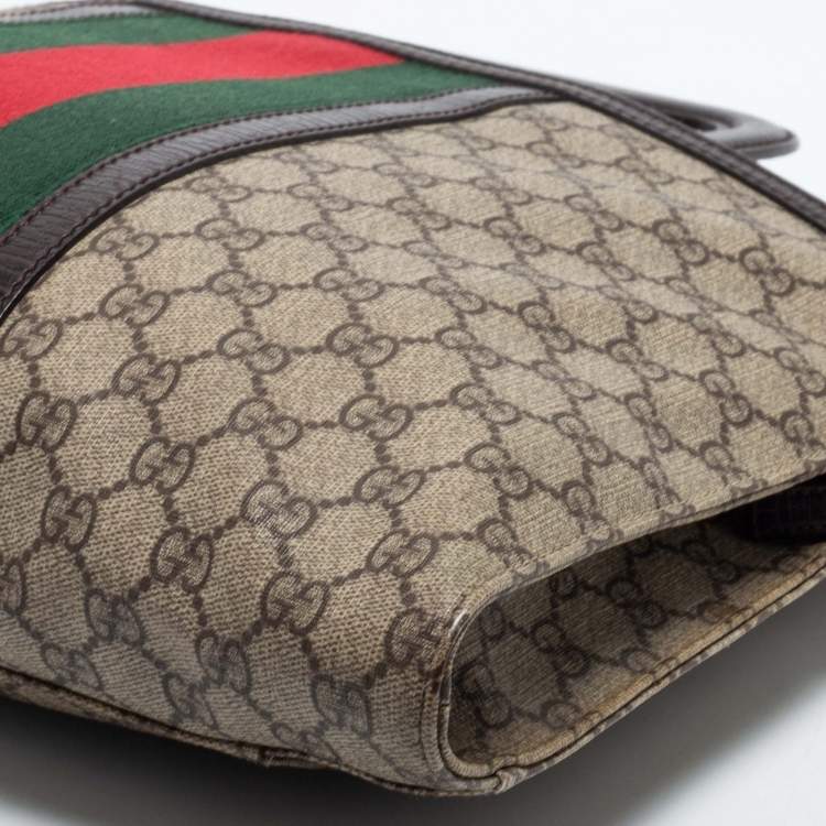 Pre Owned Gucci Brown/Beige GG Supremes Canvas and Leather Web Business Briefcase Bag