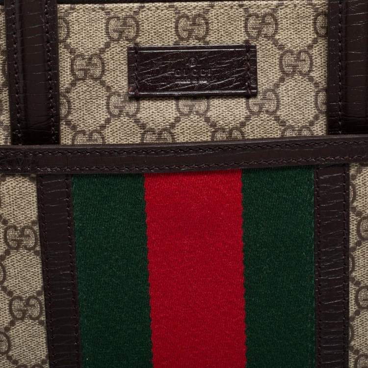 Pre Owned Gucci Brown/Beige GG Supremes Canvas and Leather Web Business Briefcase Bag