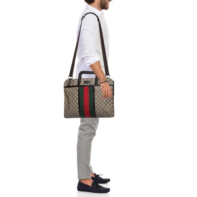 Gucci Men's Beige Leather Messenger Bag' In Brown