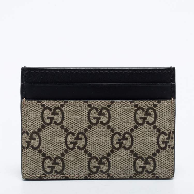 Pre Owned Gucci Beige/Black GG Supreme Canvas and Leather Kingsnake Card Holder