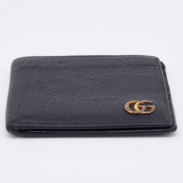 Pre Owned Gucci Black Leather GG Marmont Bifold Wallet