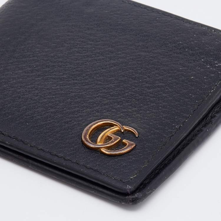 Pre Owned Gucci Black Leather GG Marmont Bifold Wallet