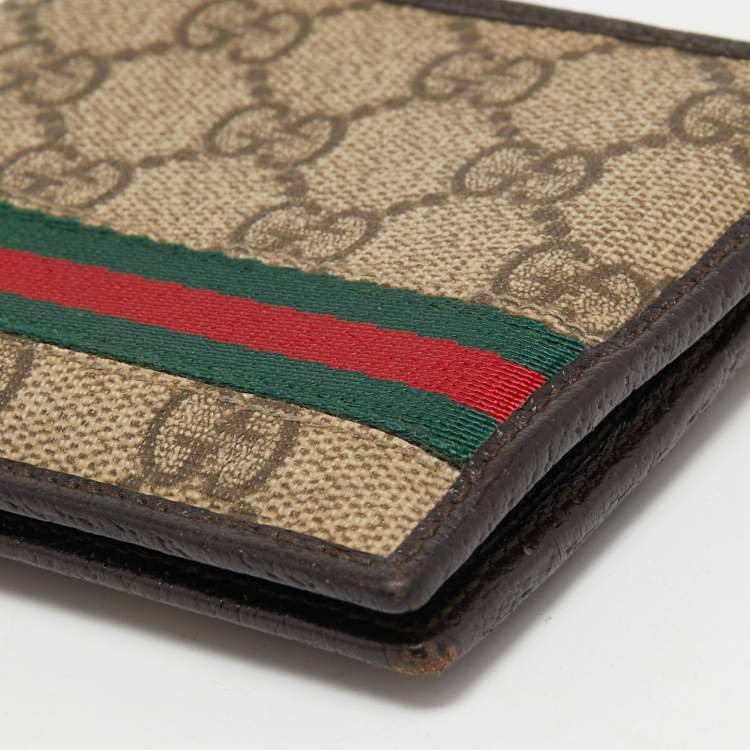 Pre Owned Gucci Beige/Dark Brown GG Supreme Canvas Web Bifold Wallet