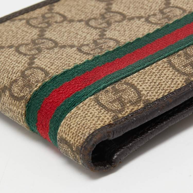 Pre Owned Gucci Beige/Dark Brown GG Supreme Canvas Web Bifold Wallet
