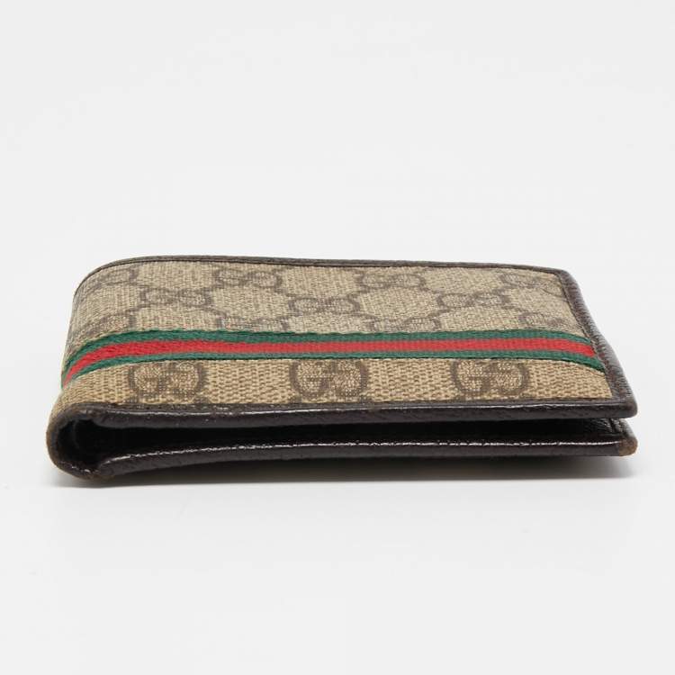 Pre Owned Gucci Beige/Dark Brown GG Supreme Canvas Web Bifold Wallet