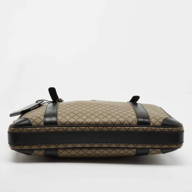 Pre Owned Gucci Beige/Ebony Diamante Supreme Canvas Brief Laptop Bag