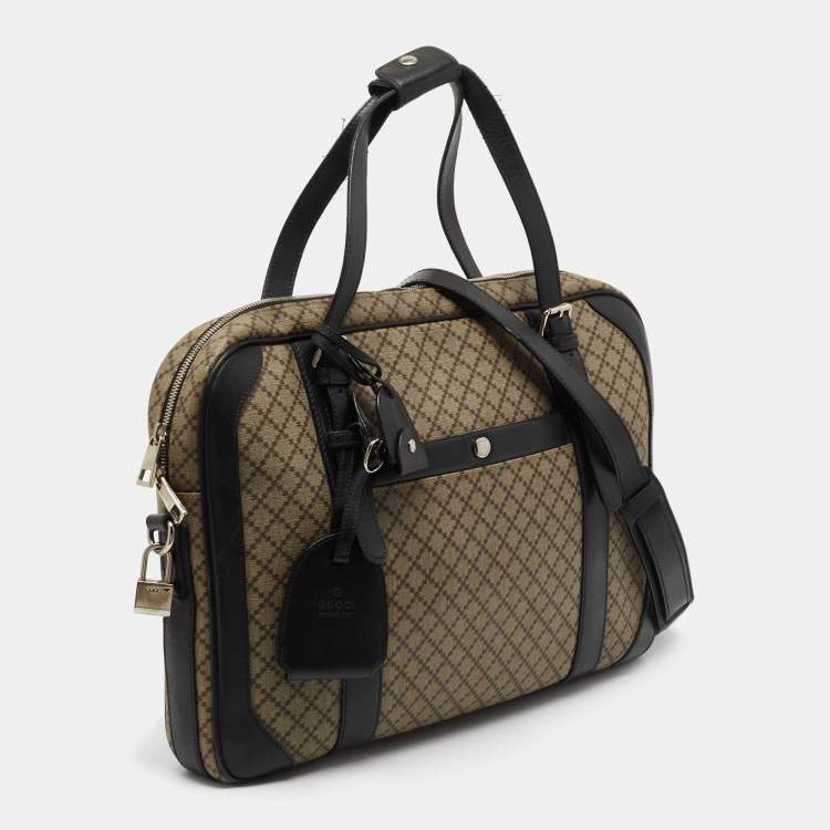 Pre Owned Gucci Beige/Ebony Diamante Supreme Canvas Brief Laptop Bag