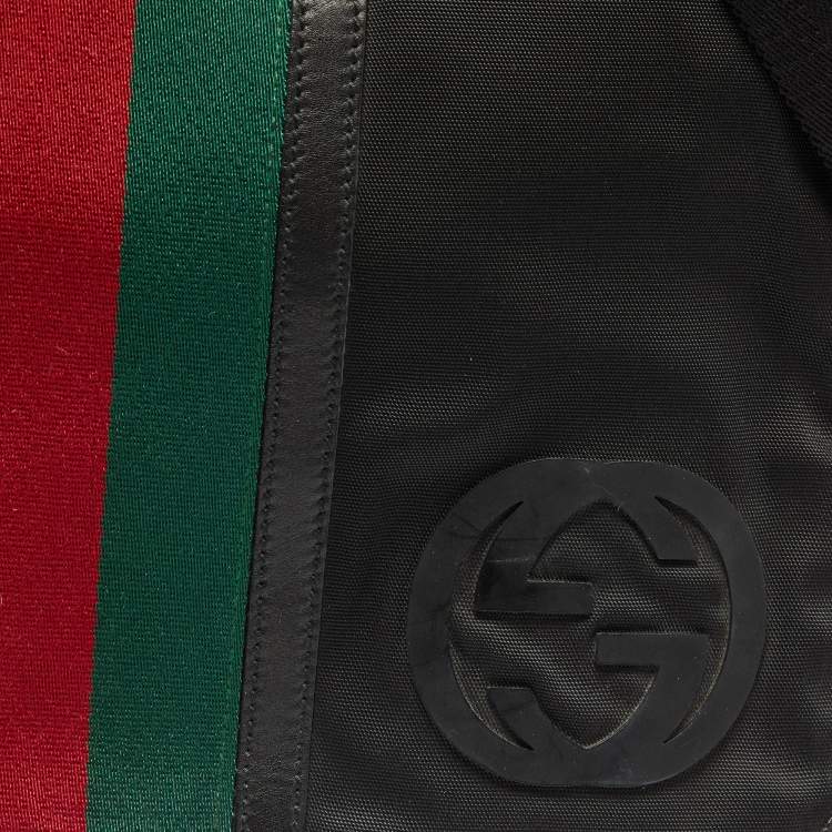 Pre Owned Gucci Black Nylon and Leather Web Double Lock Messenger Bag