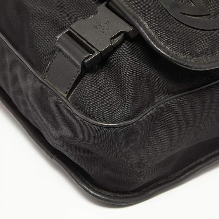 Pre Owned Gucci Black Nylon and Leather Web Double Lock Messenger Bag