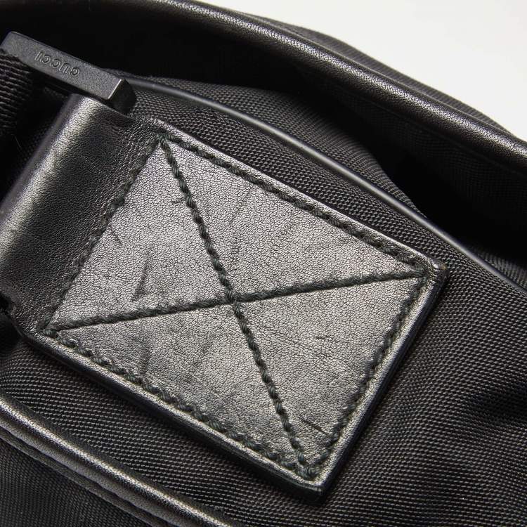 Pre Owned Gucci Black Nylon and Leather Web Double Lock Messenger Bag