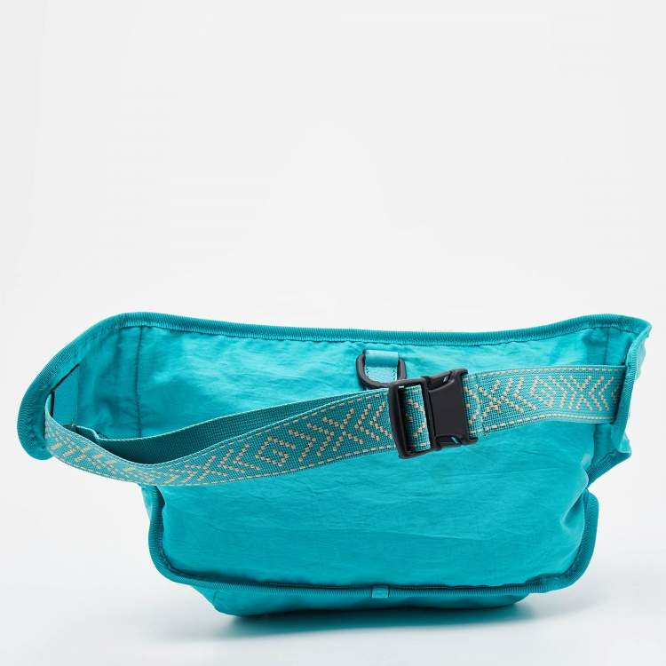 Pre Owned Gucci Turquoise Blue Fabric Convertible 80’s Logo Patch Belt Bag