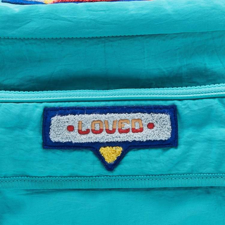 Pre Owned Gucci Turquoise Blue Fabric Convertible 80’s Logo Patch Belt Bag